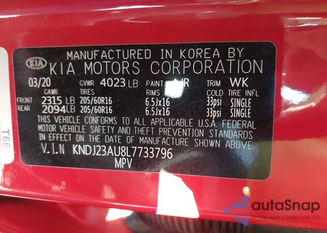 2020 Kia Soul Lx из США, поврежденный, VIN KNDJ23AU8L7733796